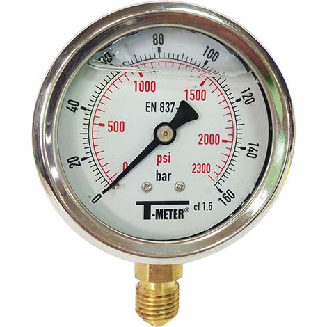 Sferaco – Manomètre inox bain glycérine Ø63 mâle 1/4" BSP radial 160 bars – Pression max 160 bars – Pour fluides non visqueux