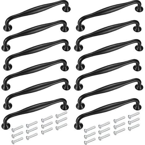 12 Stück 128mm Küchengriffe, schwarze Möbelgriffe, Schrank Türgriffe, Schrank Griffe und knöpfe, Aluminiumlegierungs Griffe mit Schrauben, Griffe für Küchenschränke (1/5)