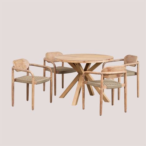 Set Tavola Rotonda (Ø100 cm) e 4 Sedie da Giardino con Braccioli in Legno Naele SKLUM (1/5)
