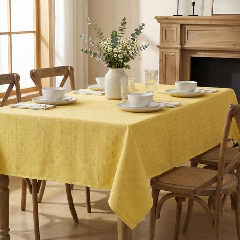 Tischdecke Gelb Rechteckig 140x220 cm Abwaschbar Polyester Kreuz Stickerei