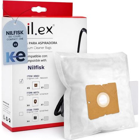 Lot de 5 sacs d'aspirateur compatibles avec aspirateur Nilfisk One, Compact, Coupé, Go 1 filtre de coupe inclus (1/5)