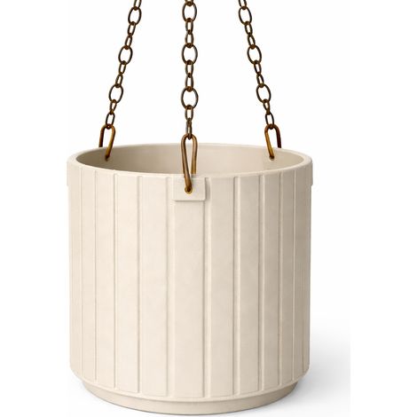 Pot de fleurs suspendu beige avec soucoupe pour fleurs (1/3)