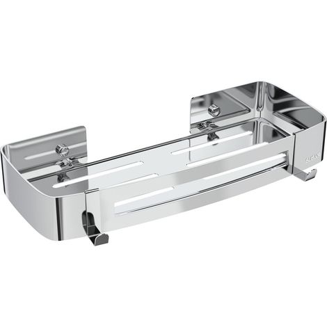 Etagere Douche sans Perçage, Étagère d'angle de Douche en Acier Inoxydable, Rectangulaire Étagère de Salle de Bain Montage Mural en Avec 2 Crochets, Convient Aux Douche et Cuisine (1 Pièces - Argent) (1/5)