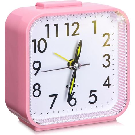 Sveglia al quarzo, sveglia analogica silenziosa, senza ticchettio, funzione snooze e funzione luce notturna, la migliore sveglia da viaggio, sveglia portatile, sveglia analogica (rosa)