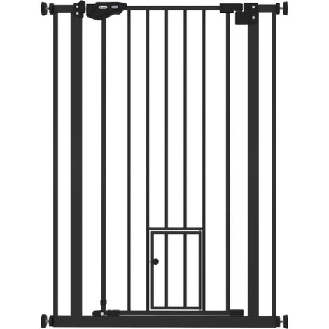 Extra Tall Indoor Dog Safety Gate with Cat Flap,Auto Close Feature,Fits 74-80cm Wide-Black Color (1/5)