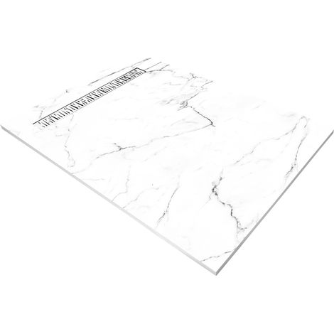 Receveur résine 120 x 90 cm imitation marbre blanc - grille caniveau excentrée (1/5)