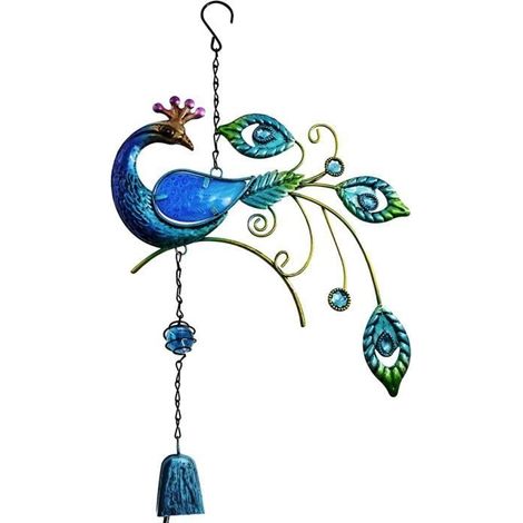 Carillon éolien en métal en forme de paon coloré dessin balcon suspendu cloche ornement pour jardin