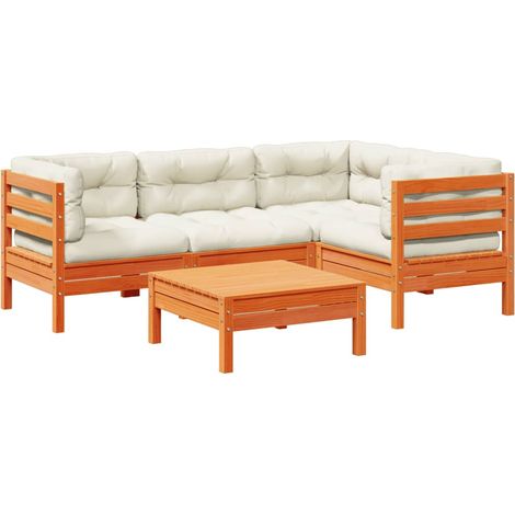 Maison Exclusive - Set de sofás jardín 5 pzas con cojines madera (1/5)