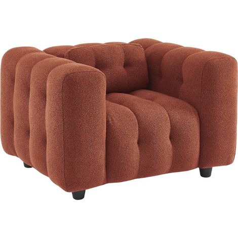 sweeek - Gepolsterter Sessel aus strukturiertem Bouclé-Stoff, 1-sitzig, Strukturiertes  Bouclé, Terrakotta