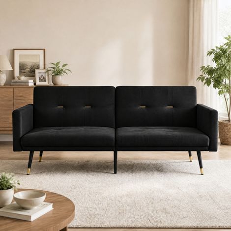 2-Sitzer-Schlafsofa mit verstellbarer Rückenlehne, schwarzer Samt HAVRYA (1/5)