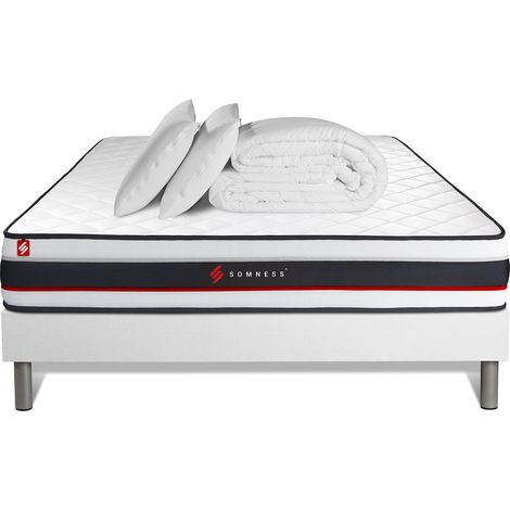 Komplettpaket Bett - Matratze 160x200 cm + Boxspringbett mit Lattenrost (im Set) + 2 Kopfkissen + Bettdecke - Form