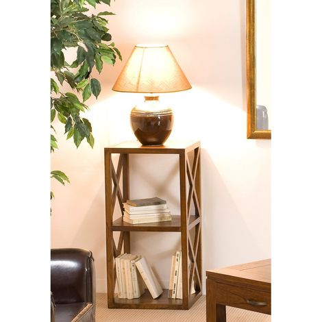 LAUREN - Étagère marron 2 cases 40 cm croisillons bois Mindi (1/5)