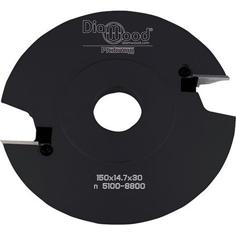 Diamwood Porte-outils de toupie avec alliage léger - D. 150 mm - Alésage 30 mm - Hauteur 14.7 mm - Avancement 17 mm - 2 coupes - Conçu pour bois 23-28 mm - Vitesse 5100-8800 tr/min (1/2)