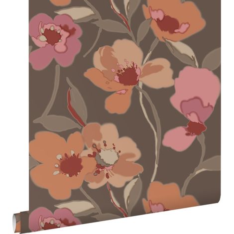 papier peint fleurs terracotta et vieux rose - ESTAhome (1/5)