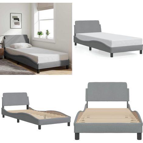 Cadre de lit sans matelas gris clair 90x190 cm tissu - Cadre De Lit - Lit Double - Literie - Meuble Chambre - Design Moderne - Home & Living (1/5)