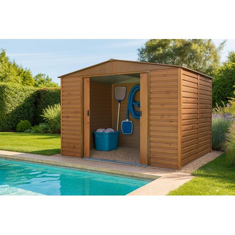 CASETA COBERTIZO METAL JARDIN ALPINE 10X8 IMITACION MADERA DURAMAX MARRON (1/5)
