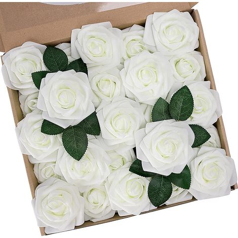 25 Fleurs Artificielles, Rose en Mousse, Tige Ajustable, Feuille Incluse, Décoration Mariage, DIY Bouquet, Fête, Jardin (1/5)