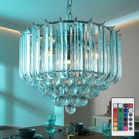 Lampadario a sospensione in cristallo lampada a sospensione in cristallo con telecomando dimmerabile, cromato, 4x 4,8W 470Lm bianco caldo, DxH 35x90 cm (1/5)