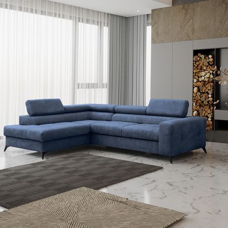 Ecksofa Schlafsofa AMADEO Stoff Anafi Blau Ottomane Links (1/2)