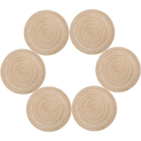YMYNY Tischsets, 6er-Set, Tischsets, PP, geflochten, waschbar, hitzebeständig, rutschfest, rund, Tischset 35 x 35 cm (rund, elfenbeinfarben) (1/4)