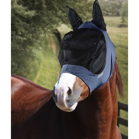 Cob, Bleu: Masque de cheval anti-mouches en lycra avec filet pour les yeux