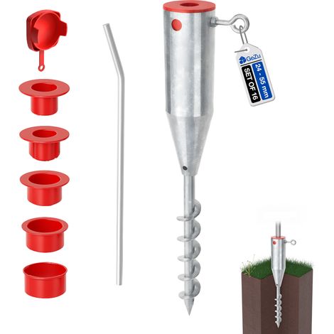 Lot de 16 Support de parasol de plage galvanisé à chaud Ø25‑62 mm – pied robuste douille spirale à enfoncer porte‑parasol acier argenté jardin – Pied de parasol à visser – GeZu Impex (1/5)
