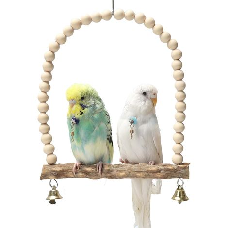 Balançoire en bois naturel pour perroquets, perchoir à mâcher avec clochette pour conures, perruches ondulées et calopsittes, aire de jeu idéale pour les oiseaux de petite et moyenne taille.