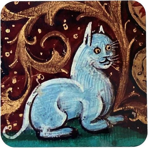 Dessous de verre médiévaux à motif chat, ronds, A-- (1/5)