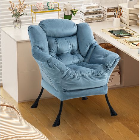 Fauteuil de relaxation bleu clair en métal avec appui-tête rembourré et montage facile (1/4)