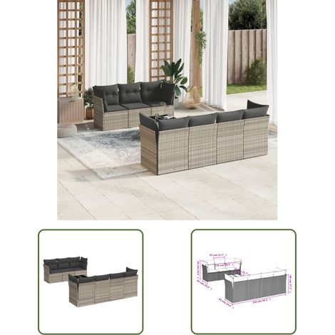 vidaXL Salon de jardin 8 pcs avec coussins gris clair résine tressée (1/3)