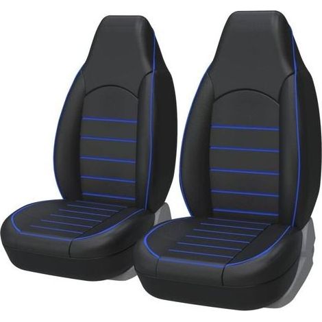 FENOPLASTICAHousses de Siège de Voiture Avant Universelles Simili-Cuir pour 2 sièges Noir Bleu, Tuning Voiture Interieur (1/5)