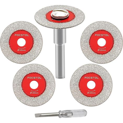 Diamantscheiben à 30 mm, 1 Rundschaft à 6 mm, Körnung 100/120, für Glas, Marmor, Keramik, Nass- und Trockenbearbeitung (1/5)
