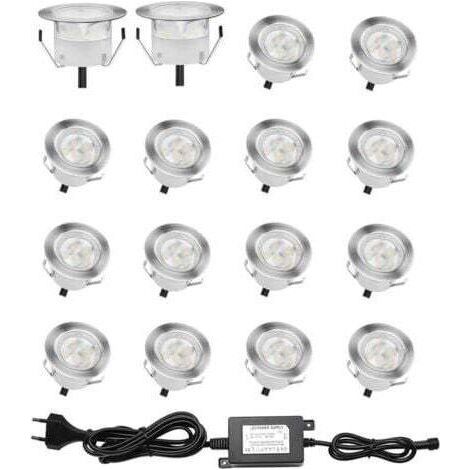 Set mit 16 LED-Einbaustrahlern für Holzterrassen, IP67 wasserdicht, 0,6 W, 12 V DC, weißes Licht, Mini-Lampenset für Treppenstufen und Decken [Energieklasse (1/5)