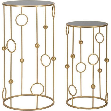 Dmora - Tavolino da salotto Leonid, Tavolo basso da caffè, Portariviste per divano, Ripiano da soggiorno, 50x50 h100 cm, Oro (1/5)