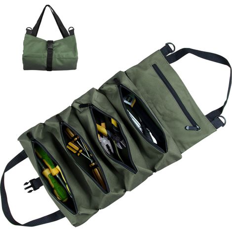 Sac à outils à roulettes avec 5 poches séparées, matériel multifonctionnel, pour électricien, travail du bois, rouleau à outils de voiture vide, rou (1/4)