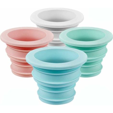 Lot de 4 bouchons d'étanchéité, cônes désodorisants en silicone, pour canalisations de cuisine et évacuations de machine à laver (bleu, rose, blanc, vert) --AquaForge