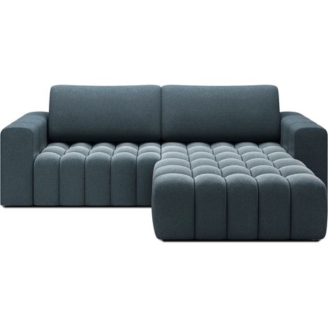 Canapé d’angle tissu capitonné BOZEN – Convertible et rangement angle droit-Bleu canard-angle droit (1/5)