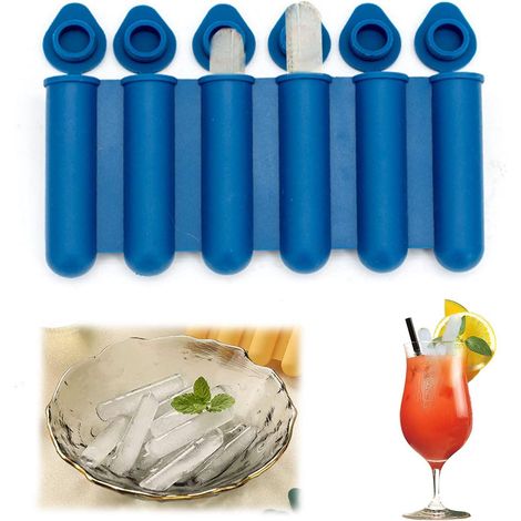 Moule à glaçons silicone bleu, 3 pièces avec couvercles, format étroit et allongé, démoulage facile par poussée, idéal pour bouteilles et boissons, réutilisable et pratique. (1/5)