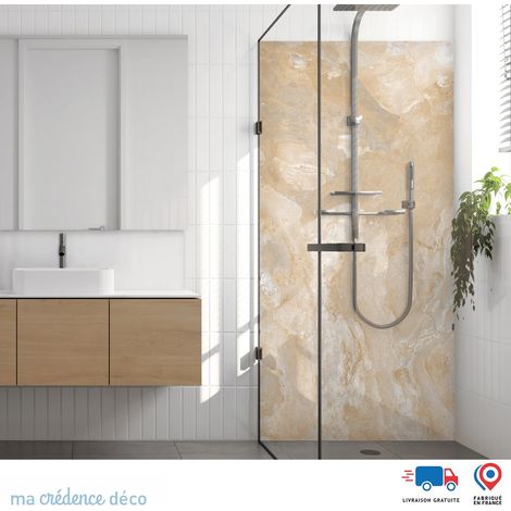 Panneau de douche : Pierre naturelle de Dalmazo - Couleur Beige marron - Alu composite - 90 - 245 (1/3)