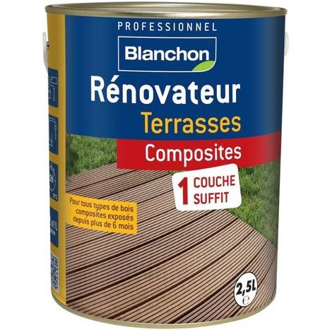 Blanchon – Rénovateur terrasses composites 2,5L – Entretien en 1 couche pour bois composite – Incolore – Utilisation extérieure sans odeur