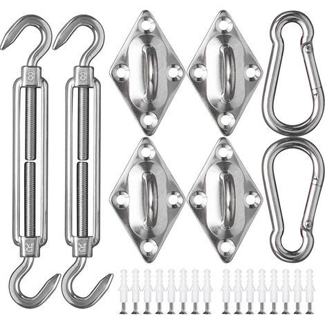 M8 Kit de Fixation pour Voile D'ombrage 42 Pièces de Matériel en Acier Inoxydable pour Installation de Voile d'ombrage Rectangulaire et Triangulaire