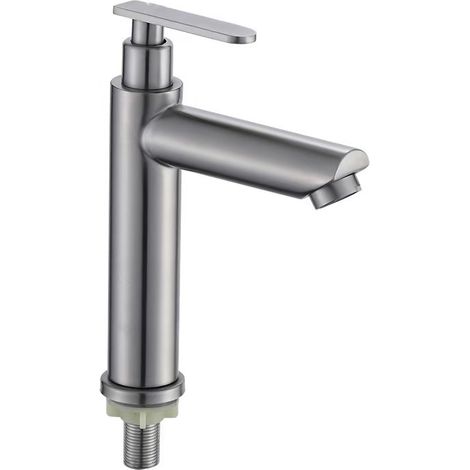 304 Stainless Steel Countertop/Undermount Basin Faucet - 304 Stainless Steel Single Cold Finish Brushed Straight Spout Low Style [Flat Handle]