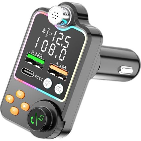 Chargeur de téléphone de voiture Q15, lecteur Bluetooth, lecteur MP3, affichage numérique, égaliseur, éclairage d'ambiance, allume-cigare (1/3)