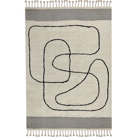 Tappeto da soggiorno cotone beige e nero motivo astratto 140 x 200 cm Dokuz