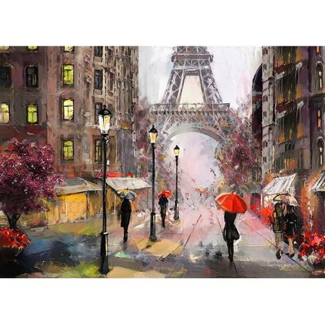 Tableau Paris ville effet peinture | Tableau multicolore avec tour Eiffel & immeuble | Tableau sur toile idéal chambre adulte & couloir - 0,7 x 0,5 m (1/2)