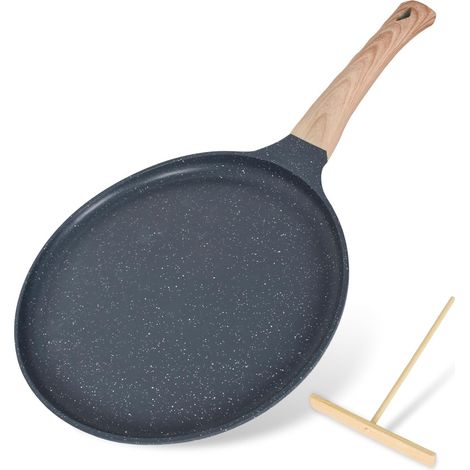 Poêle à Crêpes 24 cm, Crêpière avec Revêtement Antiadhésif, avec Poignée Amovible, Crêpière avec Répartisseur de Pâte, Fonte Aluminium, Tous Feux dont Induction, sans PFOA (Gris) (1/5)