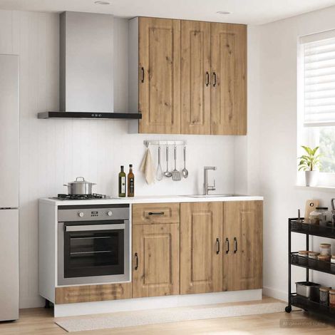 Ensemble de meubles de cuisine 5 pièces avec rangement en bois d’ingénierie, chêne artisanal - PANGIVO (1/5)