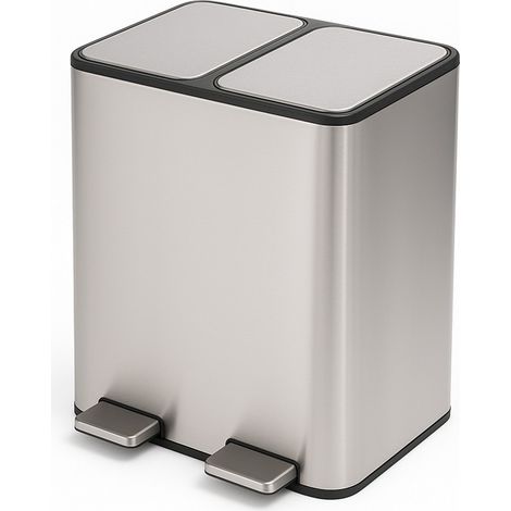 Cubo reciclaje doble pedal  Acero Inoxidable y Negro Mate  Cubo de Basura Doble Compartimento  Para Cocina y Exterior (1/5)