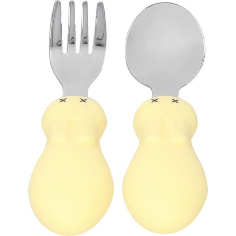 Ensemble de Cuillères et Fourchettes Bébé en Acier Inoxydable - Ustensiles de Repas pour Enfant, Service de Table Jaune (1/5)