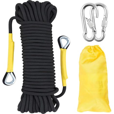 Corde d'escalade 8mm Corde Statique 10m Cordon Accessoire Équipement Corde d'évacuation avec 2 Mousquetons pour Équipement d'escalade sur Glace Sauvetage Incendie Corde de Bateau (1/5)